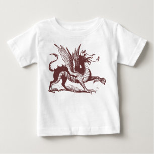 Camiseta Para Bebê Gravura de Dragão - Marrom Escuro