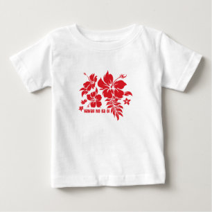 Camiseta Para Bebê Hibiscus Pareau Hawaiian Floral em Vermelho