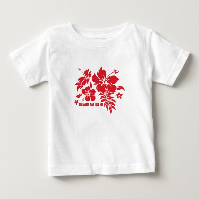 Camiseta Para Bebê Hibiscus Pareau Hawaiian Floral em Vermelho (Frente)