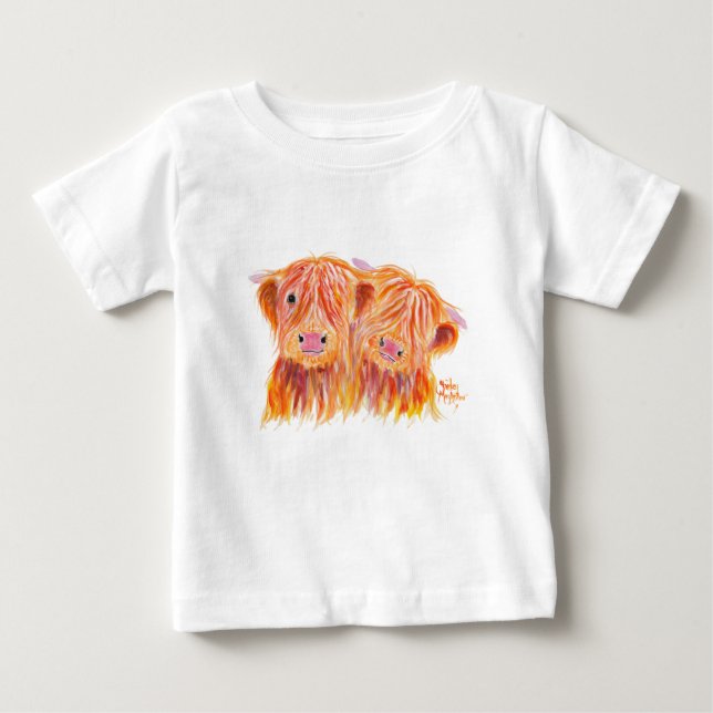Camiseta Para Bebê Highland Cows 'Buddies', de Shirley MacArthur (Frente)