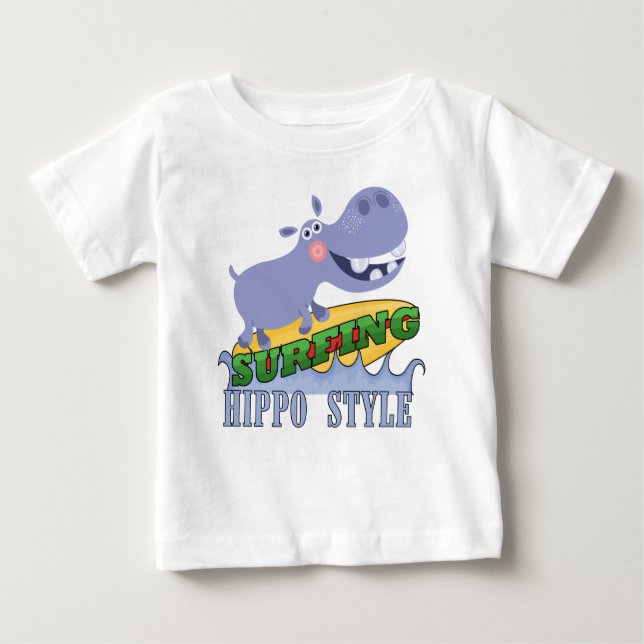 Camiseta Para Bebê Hippopotamus do surfista (Frente)