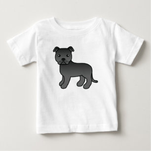 Camiseta Para Bebê Ilustração do Cachorro Negro Staffordshire Bull Te