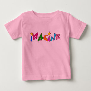 Camiseta Para Bebê Imagine na rotulação colorida