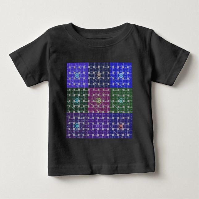 Camiseta Para Bebê Impressão de Arte Azul e Roxo Verificado (Frente)
