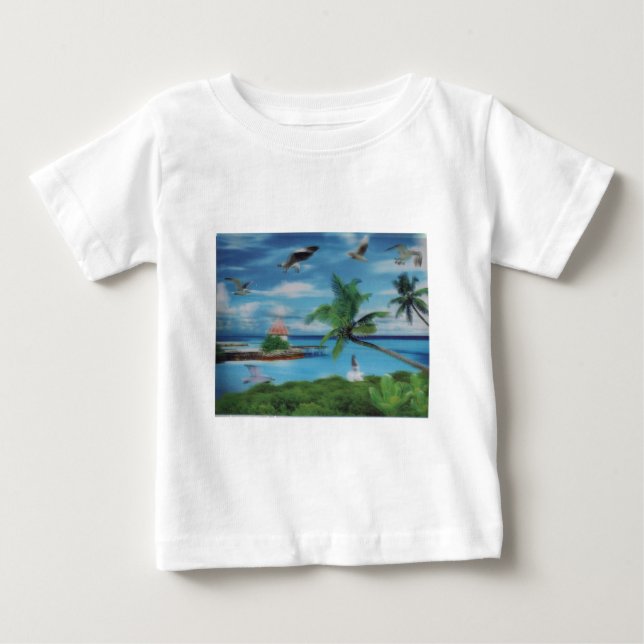 Camiseta Para Bebê Impressão de Arte de Cena de Praia Tropical (Frente)
