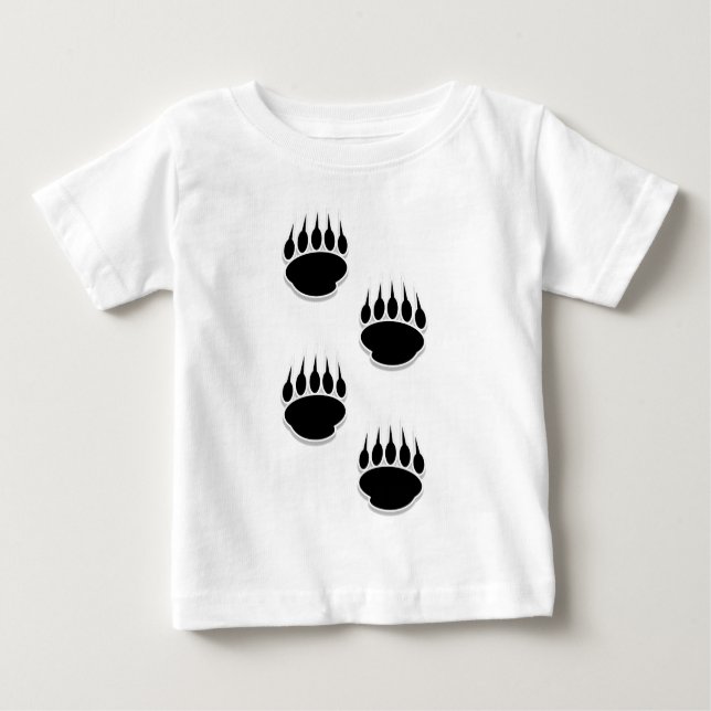 Camiseta Para Bebê Impressões de pata de urso preto (Frente)