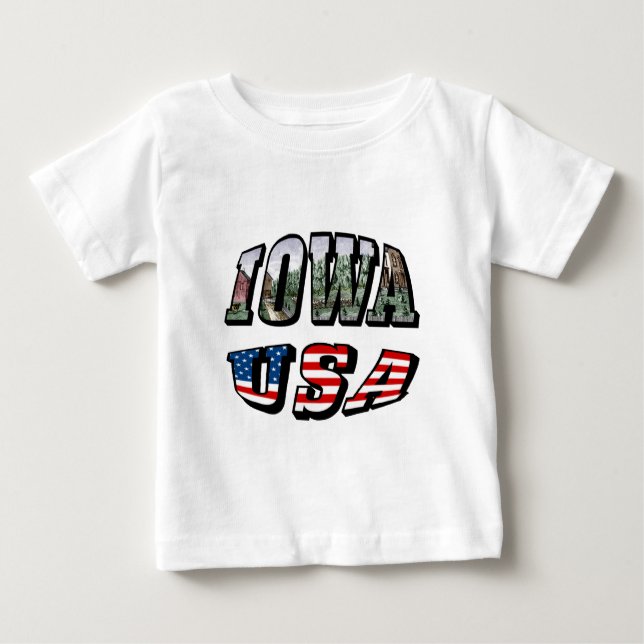Camiseta Para Bebê Iowa USA Flag & State Photo Text (Frente)