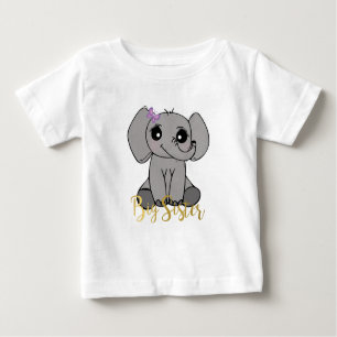 Camiseta Para Bebê Irmã grande, novo elefante falso em letras de ouro