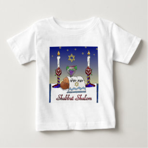 Camiseta Para Bebê Judaica Shabbat Shalom Art Impressão