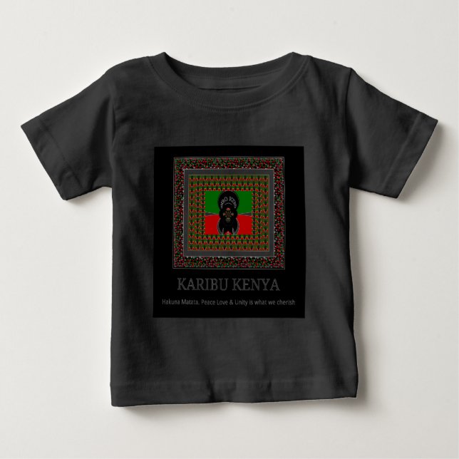 Camiseta Para Bebê Karibu Quênia: Vibrantes Bandeiras Nacionais Cores (Frente)