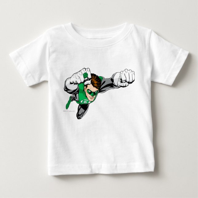 Camiseta Para Bebê Lanterna Verde - Quadrinhos, Voando à Direita (Frente)
