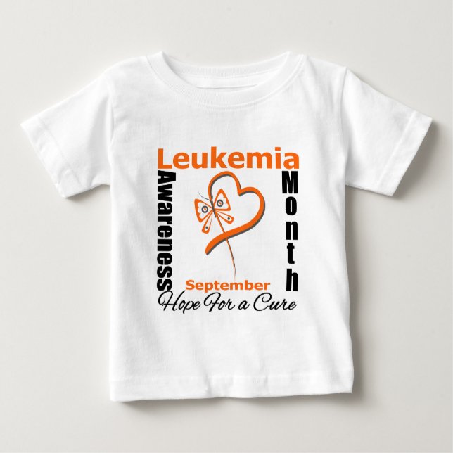 Camiseta Para Bebê Leucemia Consciência Mês Borboleta Coração (Frente)