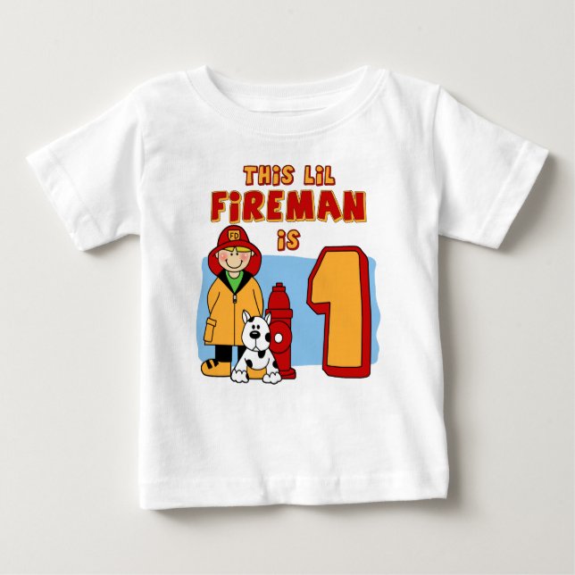 Camiseta Para Bebê Lil Fireman primeiro aniversario (Frente)