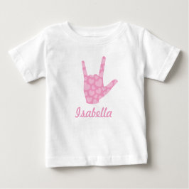 Camiseta Para Bebê Linguagem de Sinais ASL Eu Amo Você Corações Rosa
