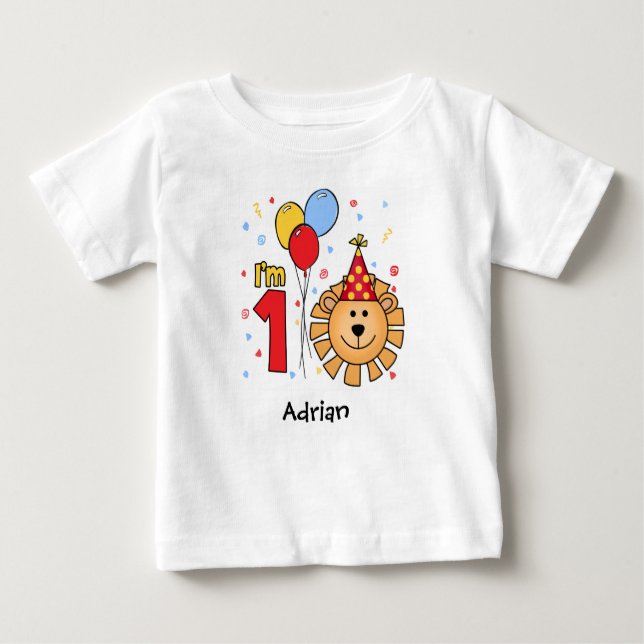 Camiseta Para Bebê Lion Face Primeiro Aniversário (Frente)