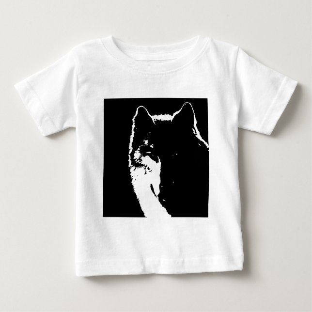 Camiseta Para Bebê Lobo Negro e Branco (Frente)