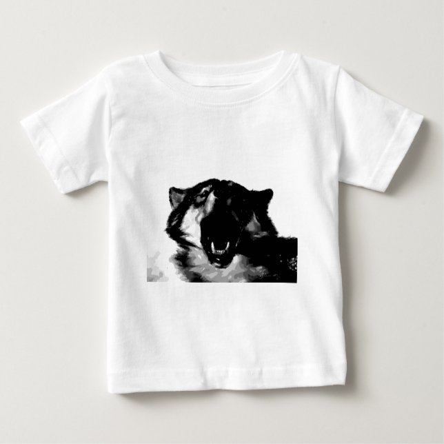Camiseta Para Bebê Lobo Negro e Branco (Frente)