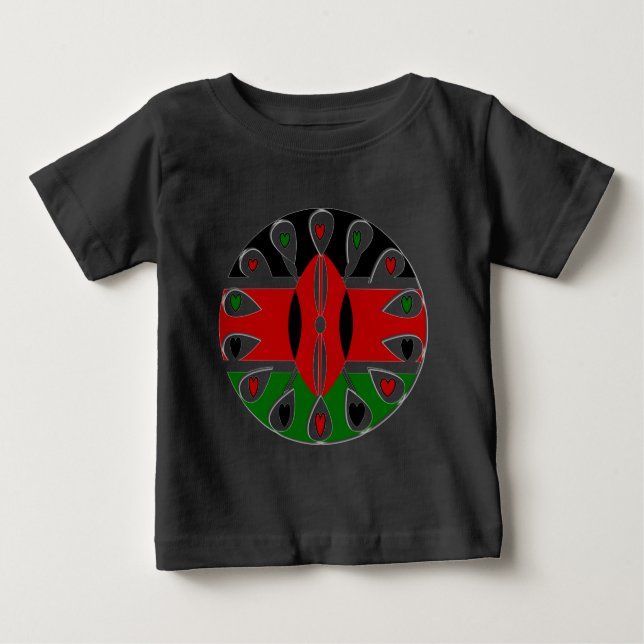 Camiseta Para Bebê Lovely Hearts Kenya: Flag Art Motif (Frente)