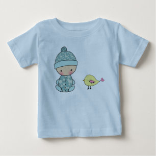 Camiseta Para Bebê Macacão de Bebê com Bebê e Pássaro Amarelo