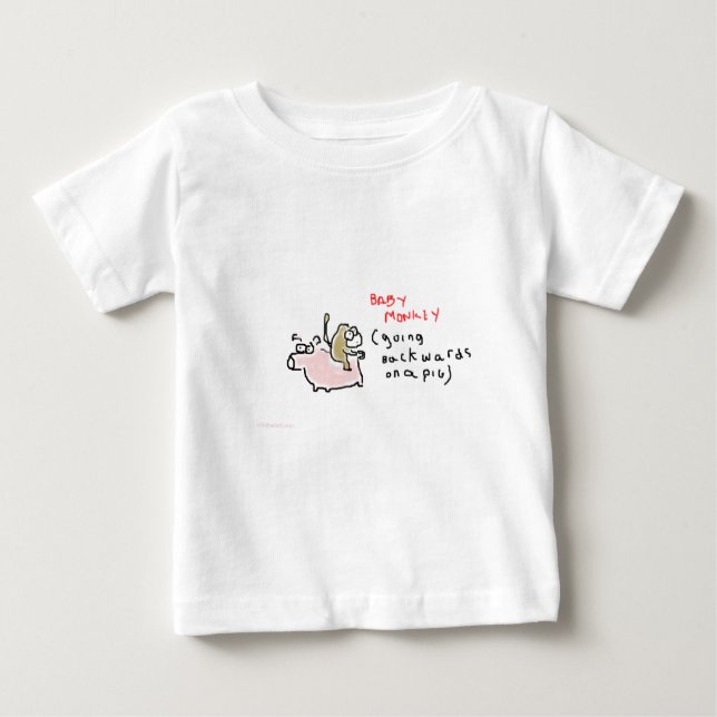 Camiseta Para Bebê Macaco do bebê (que monta para trás em um porco) (Frente)