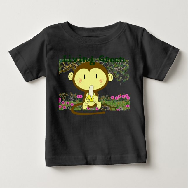 Camiseta Para Bebê Macaco Verde Vivido Ganhou Bananas (Frente)