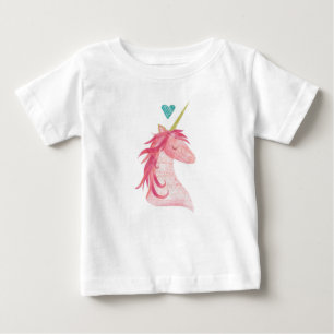 Camiseta Para Bebê Magia Rosa Unicorn com Coração