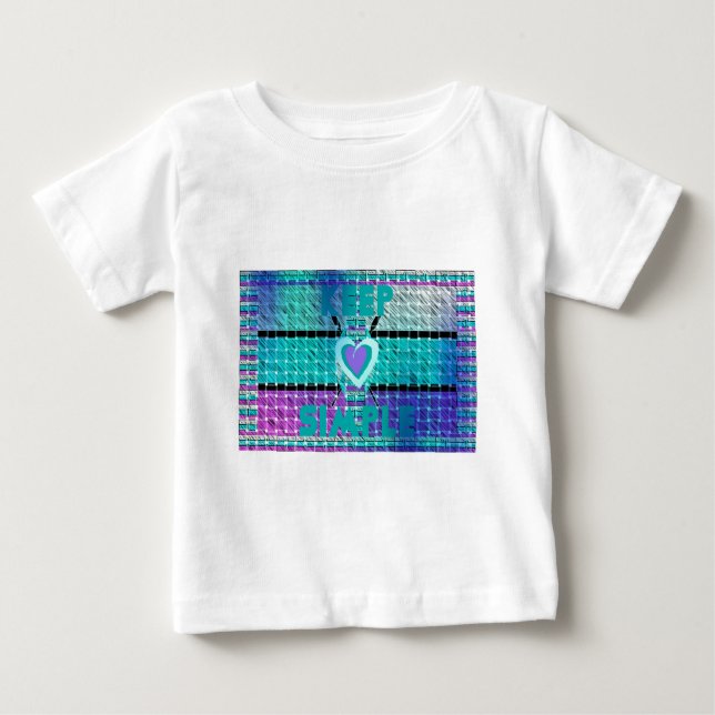 Camiseta Para Bebê Mantenha-o simples: Coração ciano e arte-padrão de (Frente)