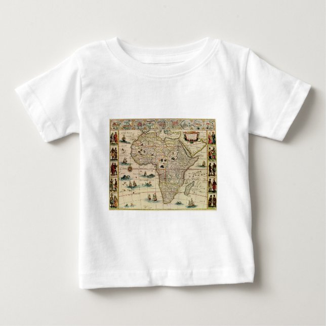 Camiseta Para Bebê Mapa africano de Willem Janszoon Blaeu, na década  (Frente)