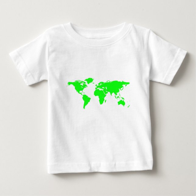Camiseta Para Bebê Mapa do Mundo Branco Verde (Frente)