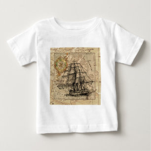 Camiseta Para Bebê Mapa e navio antigo do General France