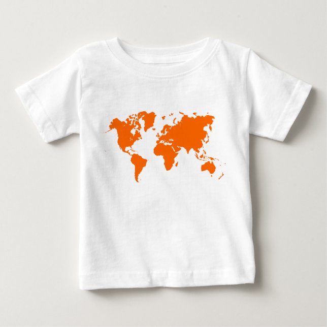 Camiseta Para Bebê Mapa Mundial - Laranja (Frente)