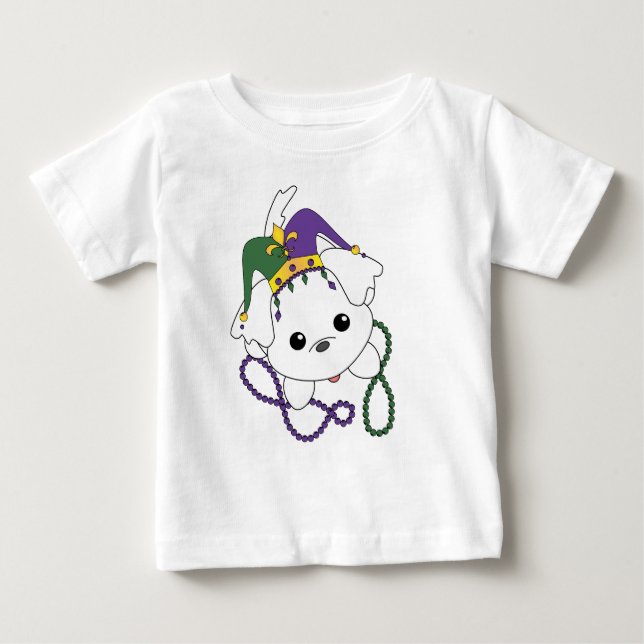 Camiseta Para Bebê Mardi Gras Puppy (Frente)