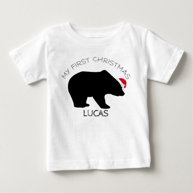 Camiseta Para Bebê Meu papai noel bonito do urso do primeiro Natal (Frente)