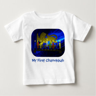 Camiseta Para Bebê Meu Primeiro Leão Chanukkah Brass Menorah