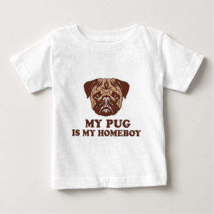 Camiseta Para Bebê Meu Pug é meu ficar em casa
