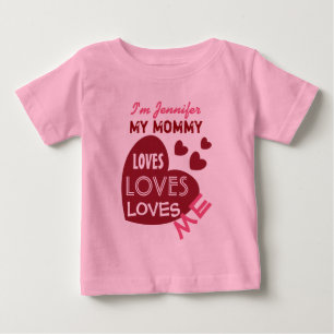 Camiseta Para Bebê Minha MAMÃE Me Ama Corações Vermelhos Texto Person