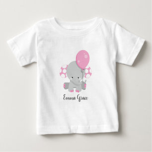 Camiseta Para Bebê Monograma de Bebê Elefante Rosa-Rosa-Bonita