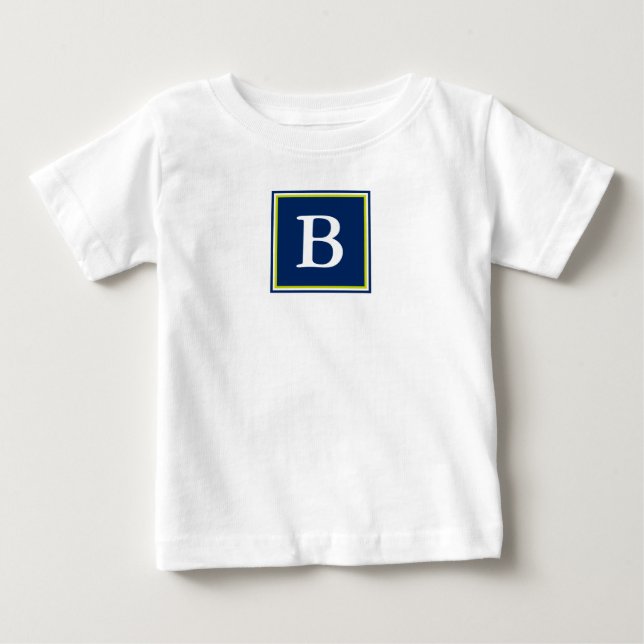 Camiseta Para Bebê Monograma marinho Azul e Verde limão (Frente)