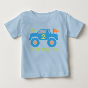 Camiseta Para Bebê Monster truck do segundo aniversário