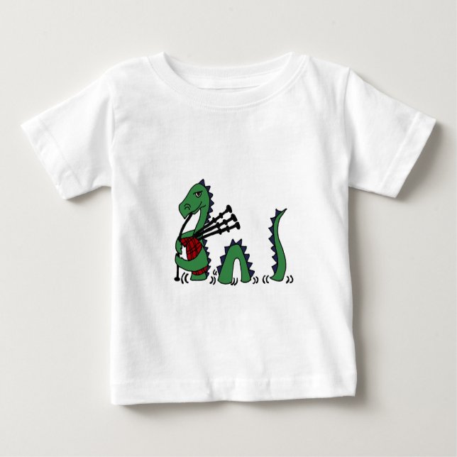 Camiseta Para Bebê Monstro engraçado de Loch Ness que joga Bagpipes (Frente)