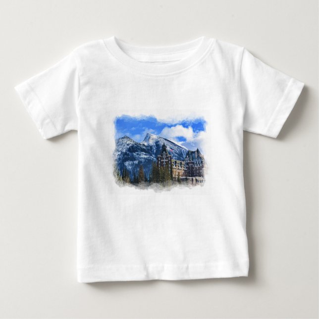Camiseta Para Bebê Mt Rundle e Familiar Hotel, Banff, Alta, Canadá (Frente)
