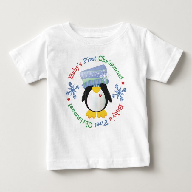 Camiseta Para Bebê Natal do bebê do pinguim do floco de neve o (Frente)