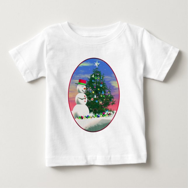 Camiseta Para Bebê Natal do Snowman (Frente)