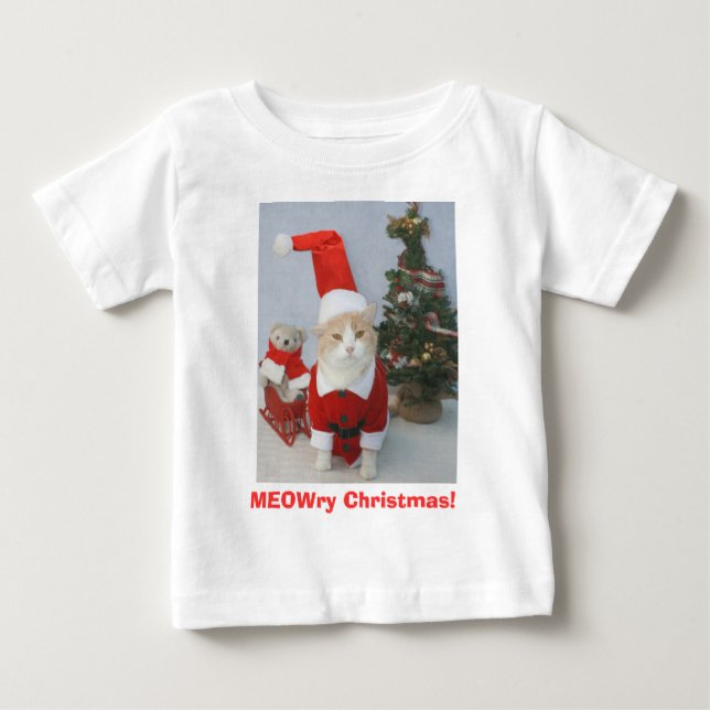 Camiseta Para Bebê Natal MEOWry! (Frente)