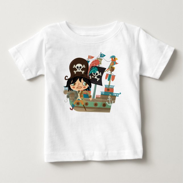 Camiseta Para Bebê Navio Pirata e Pirata (Frente)