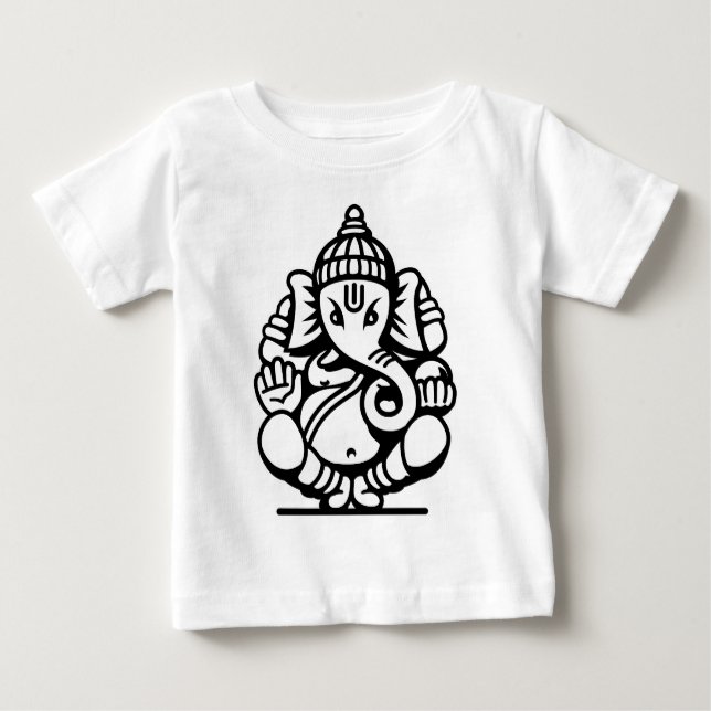 Camiseta Para Bebê No. 4 do elefante de Ganesha (preto) (Frente)