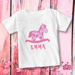 Camiseta Para Bebê Nome cor-de-rosa bonito do cavalo de balanço