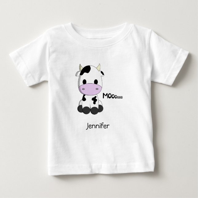 Camiseta Para Bebê Nome dos desenhos animados da vaca do kawaii do (Frente)