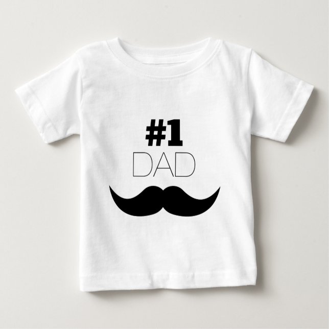 Camiseta Para Bebê Número 1 - bigode preto Pai - Número um (Frente)