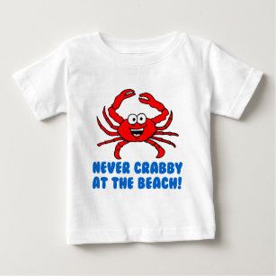 Camiseta Para Bebê Nunca Crabby Na Praia